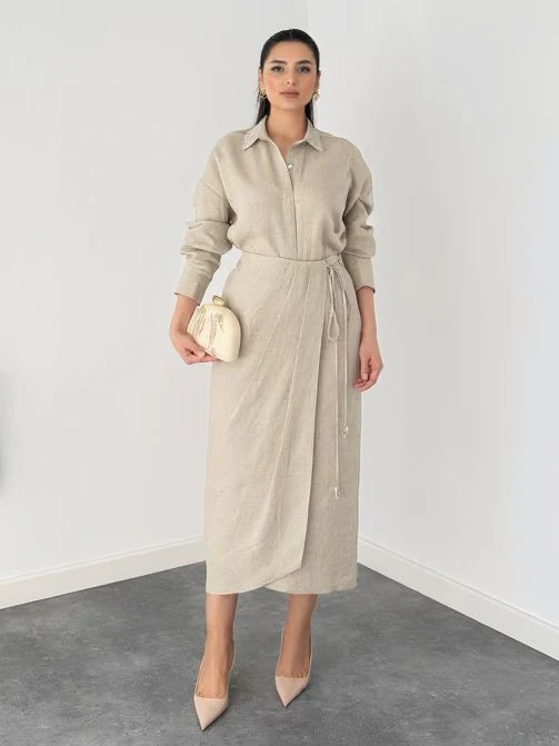 Casual Tie-front Shirt Two-piece Set