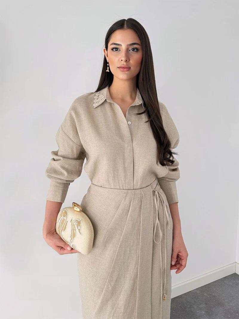 Casual Tie-front Shirt Two-piece Set