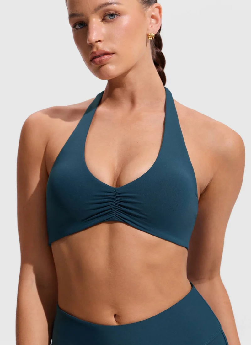 Ruched Front Halter Bikini Top
