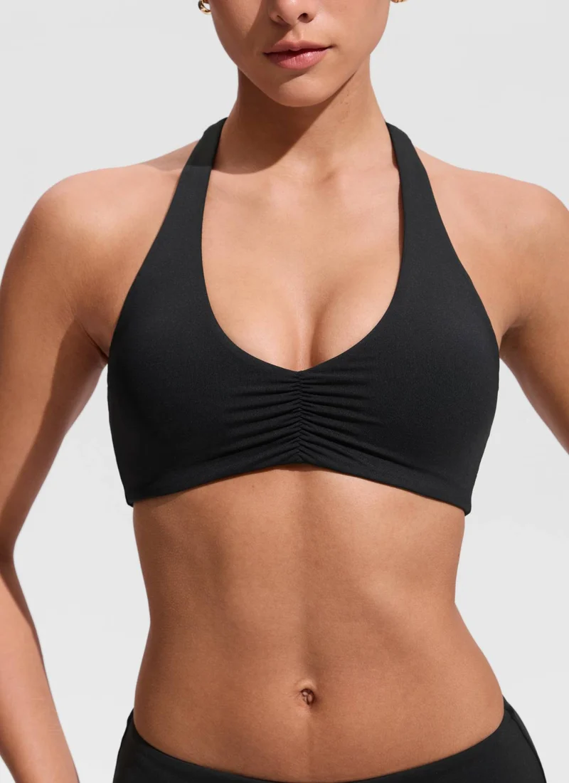 Ruched Front Halter Bikini Top