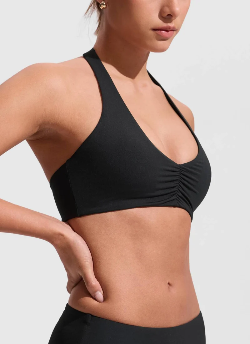 Ruched Front Halter Bikini Top