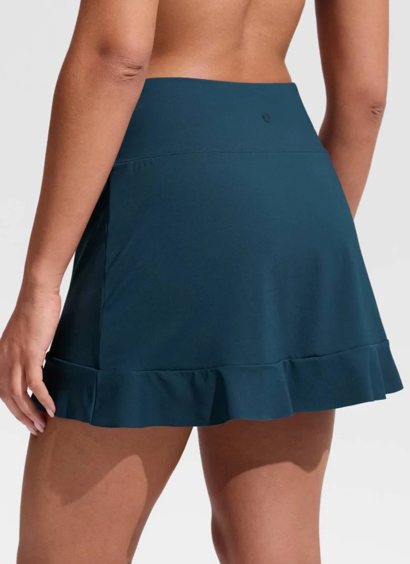 High Rise Ruffle Built in Brief Swim Skirt