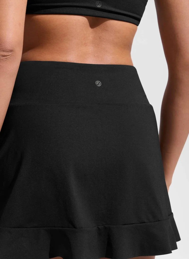 High Rise Ruffle Built in Brief Swim Skirt