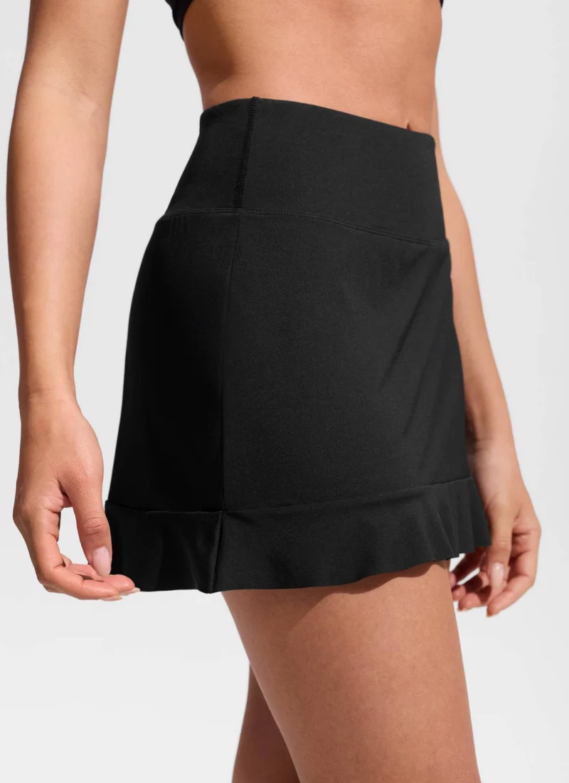 High Rise Ruffle Built in Brief Swim Skirt