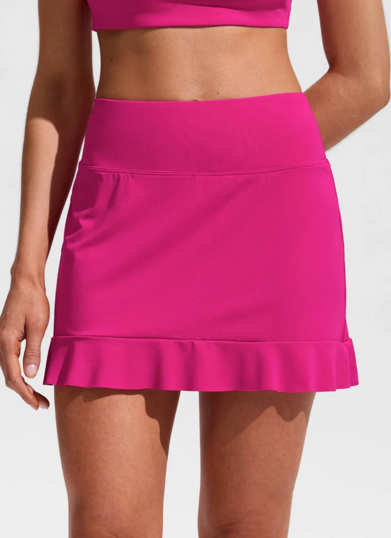 High Rise Ruffle Built in Brief Swim Skirt