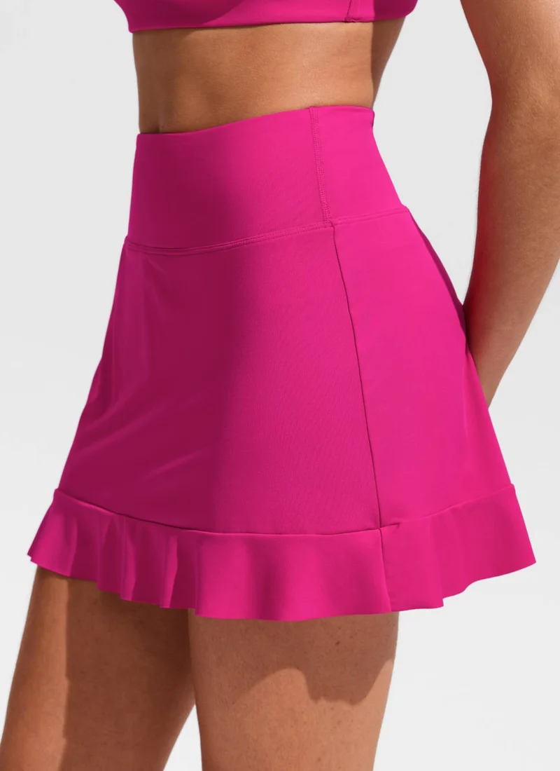 High Rise Ruffle Built in Brief Swim Skirt