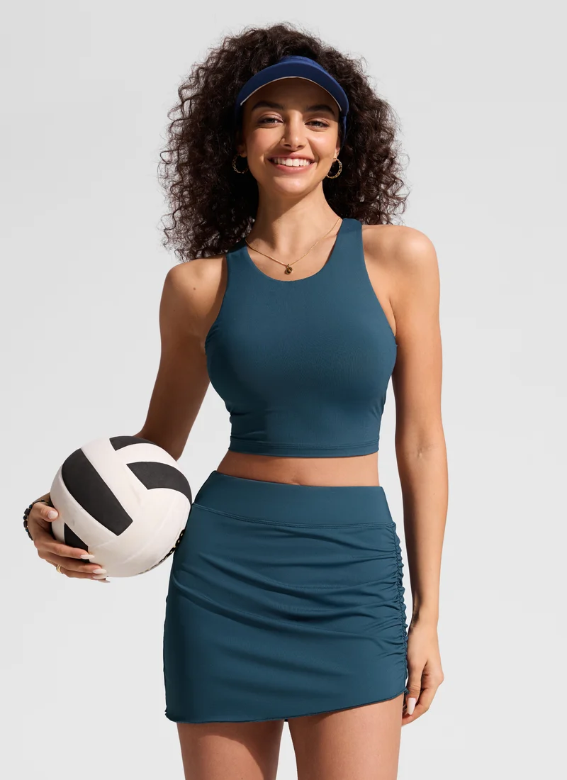High Rise Asymmetric Side Ruched Swim Skirt