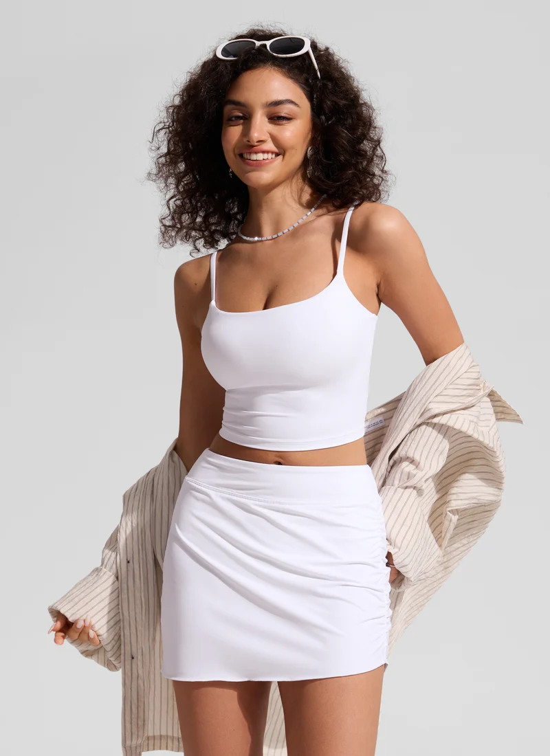 High Rise Asymmetric Side Ruched Swim Skirt