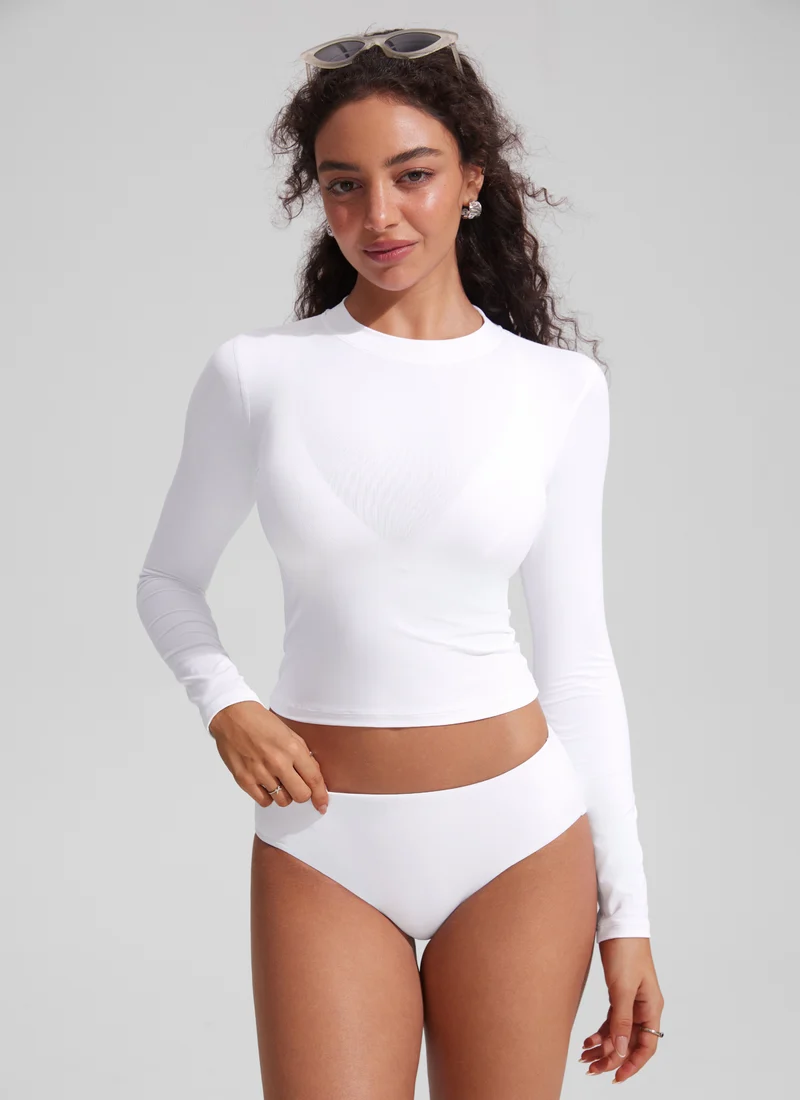 UPF 50+ Cropped Rashguard Swimsuit Top