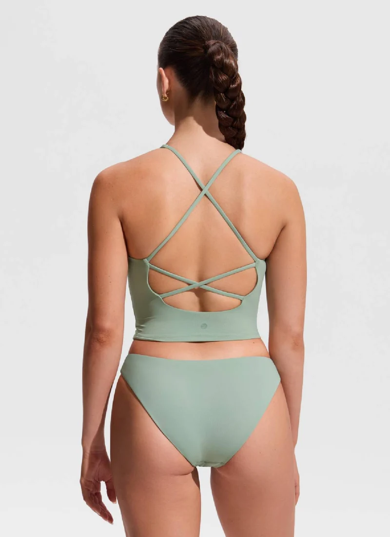 V Neck Criss Cross Back Crop Tankini