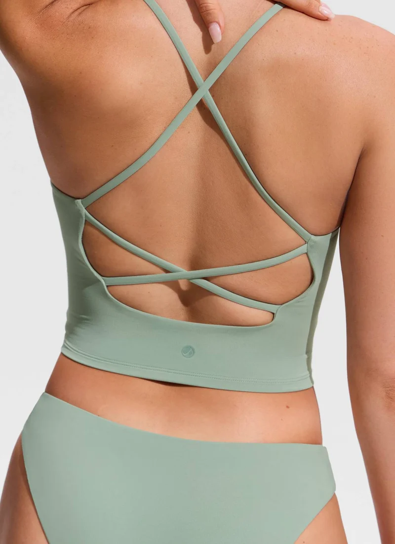 V Neck Criss Cross Back Crop Tankini