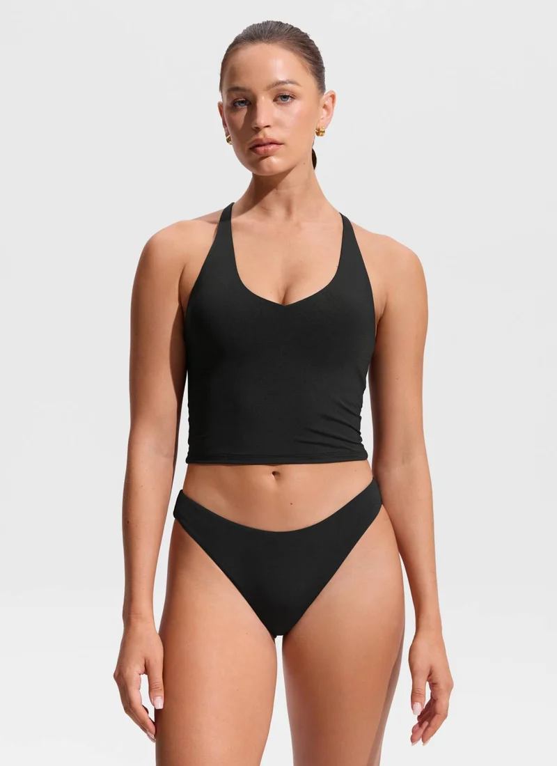 V Neck Criss Cross Back Crop Tankini