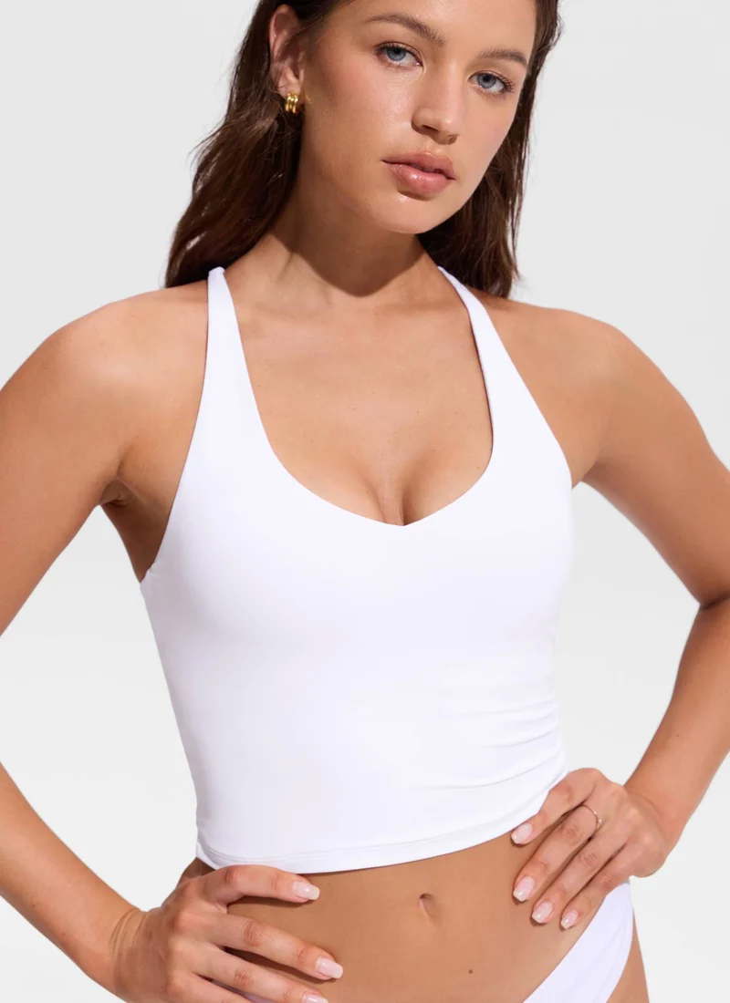 V Neck Criss Cross Back Crop Tankini