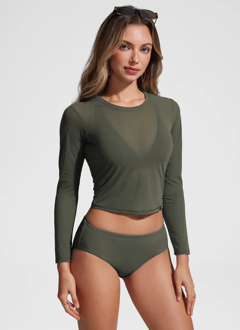 Cover Up Mesh Cropped Long Sleeve