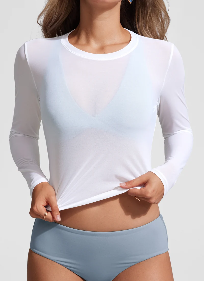 Cover Up Mesh Cropped Long Sleeve