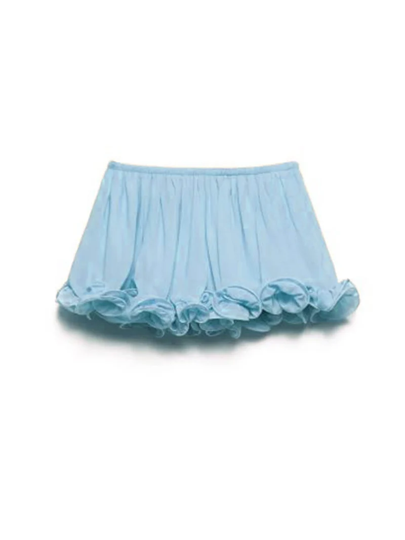Exquisite Chiffon Ruffle Backless Asymmetric Top & Elastic Waist Relaxed Shorts Set