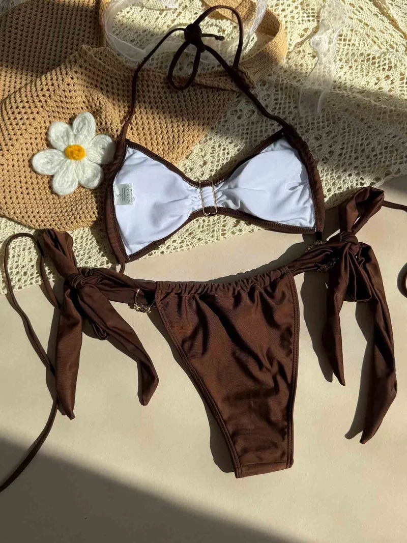 Shell Detail Halter Bikini Set