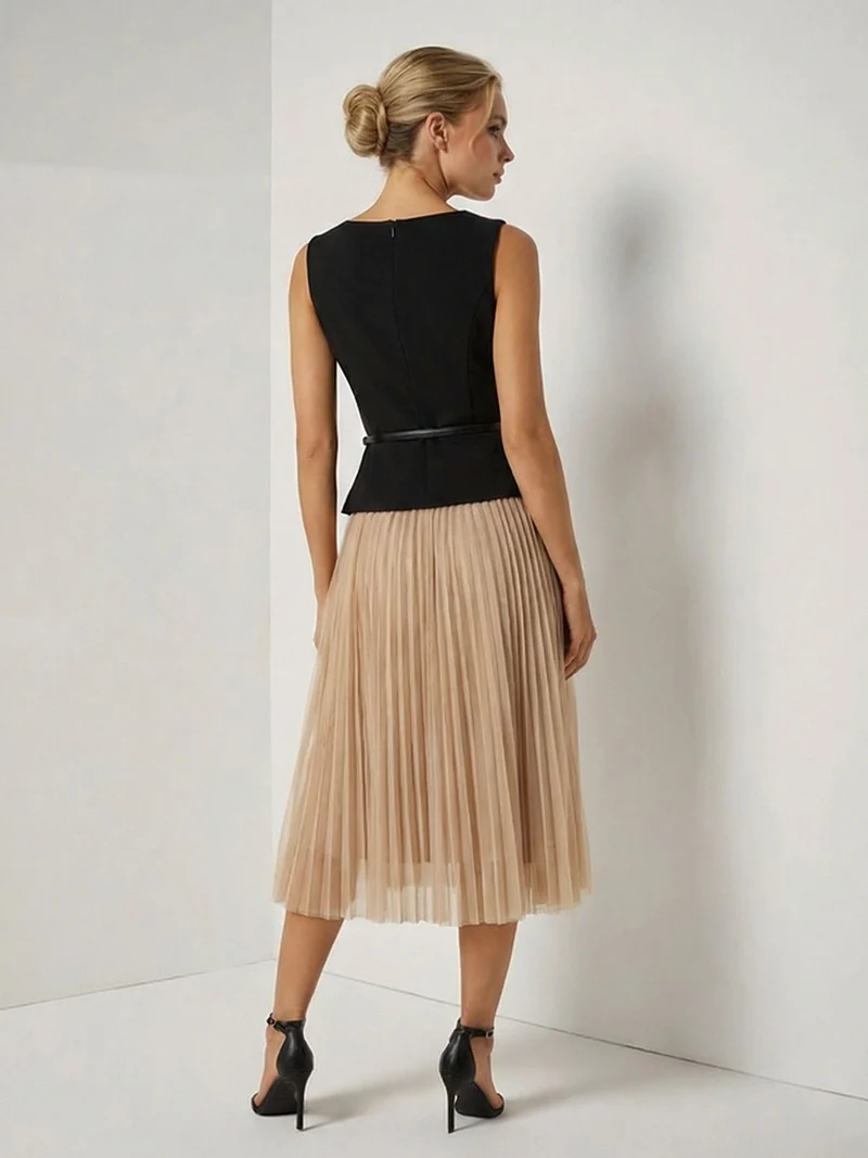 Elegant Asymmetrical Boat Neck Top & Skirt Two-Piece Set