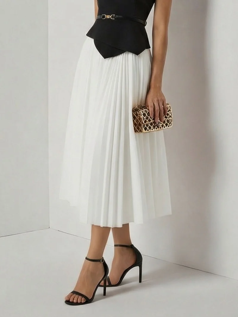 Elegant Asymmetrical Boat Neck Top & Skirt Two-Piece Set
