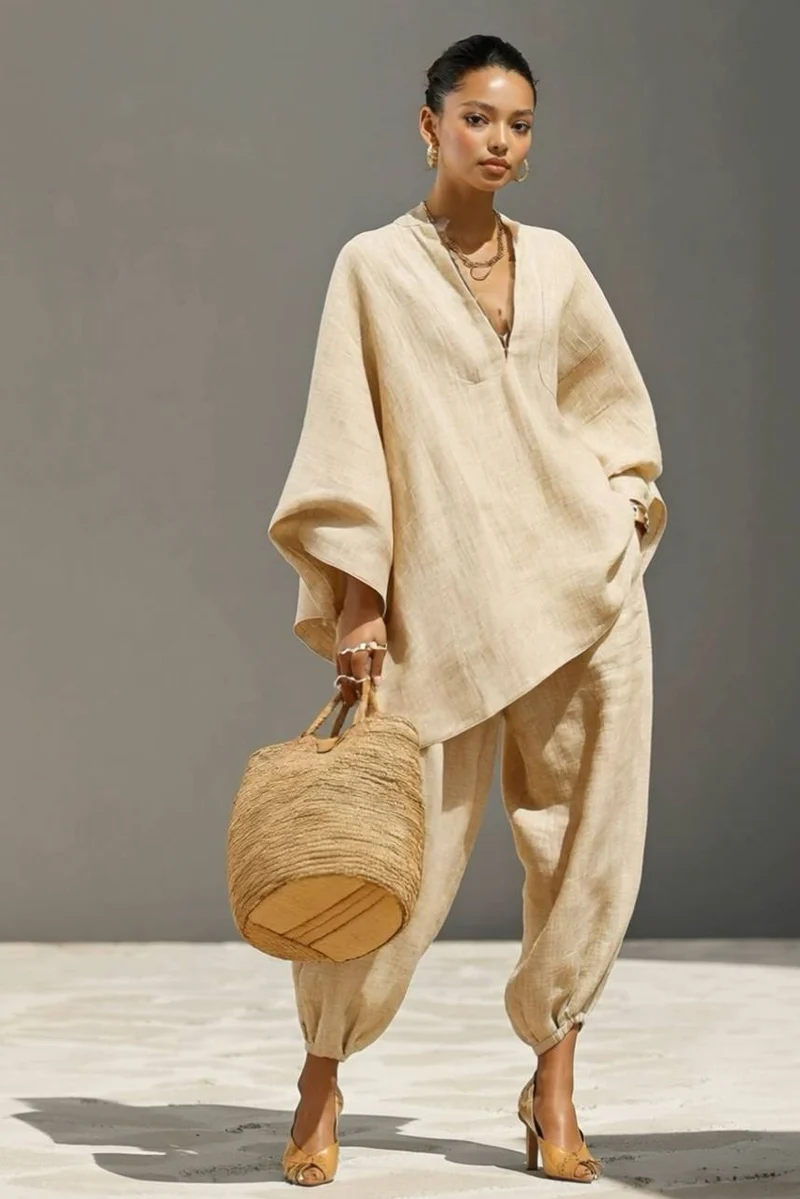 Vertical Collar Loose Shirt And Pants Set