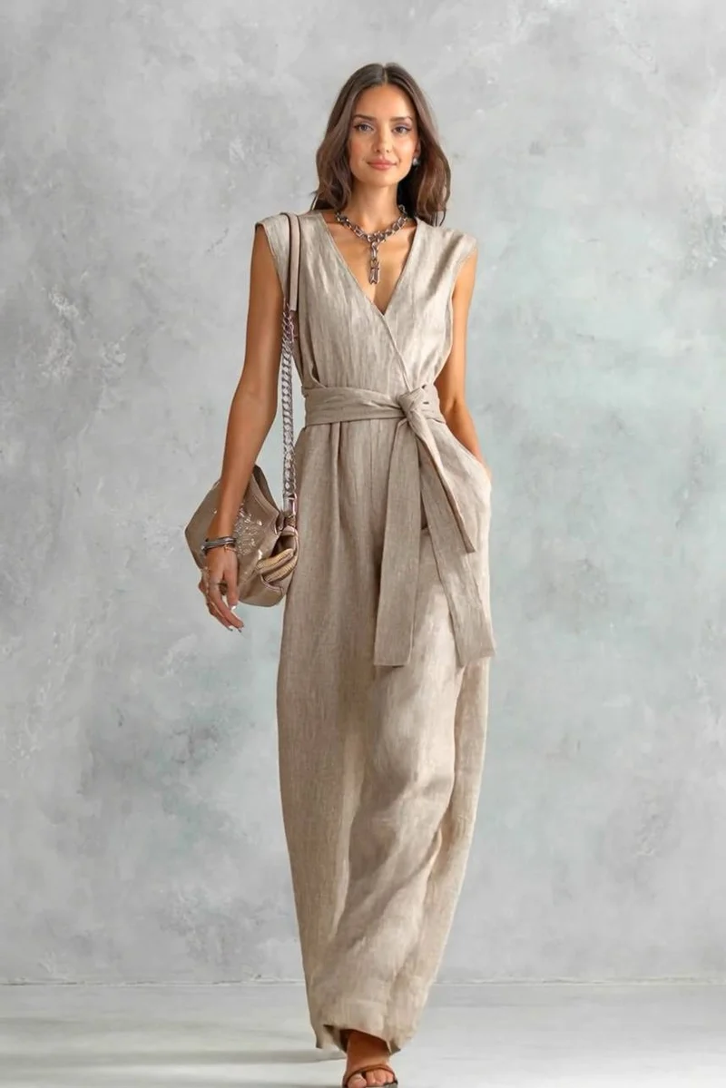 V-Neck Lace-Up Jumpsuit