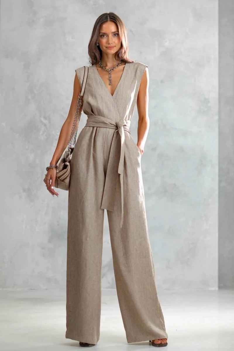 V-Neck Lace-Up Jumpsuit