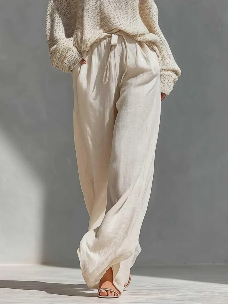 Casual Open-shoulder Knitted Top Wide-leg Pants Two-piece Set