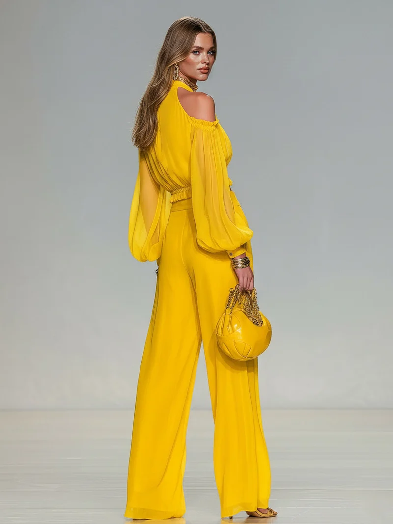 Elegant Off-Shoulder Top & Wide-Leg Pants Two-Piece Set