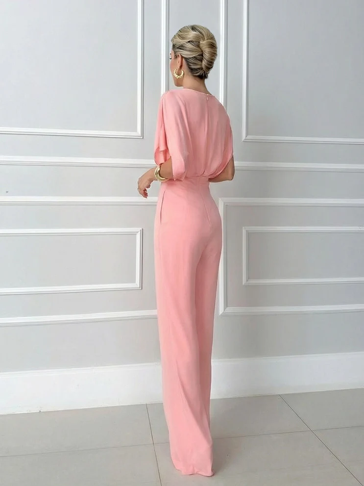 Elegant Draped Cross V-Neck Jumpsuit