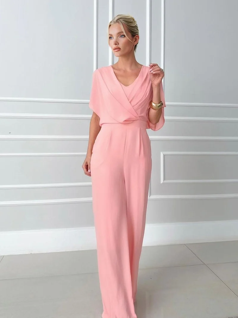Elegant Draped Cross V-Neck Jumpsuit