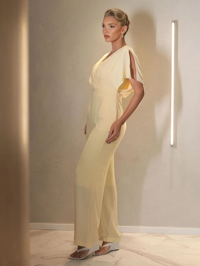 Elegant Draped Cross V-Neck Jumpsuit