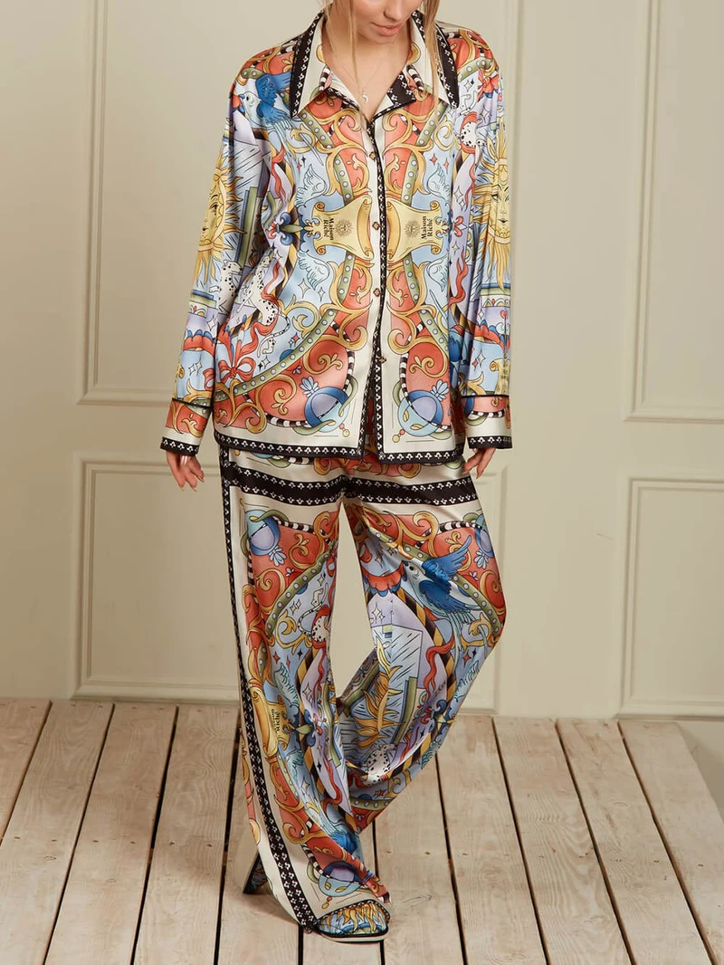 Unique Sunshine Print Collared Button-Up Loose Shirt