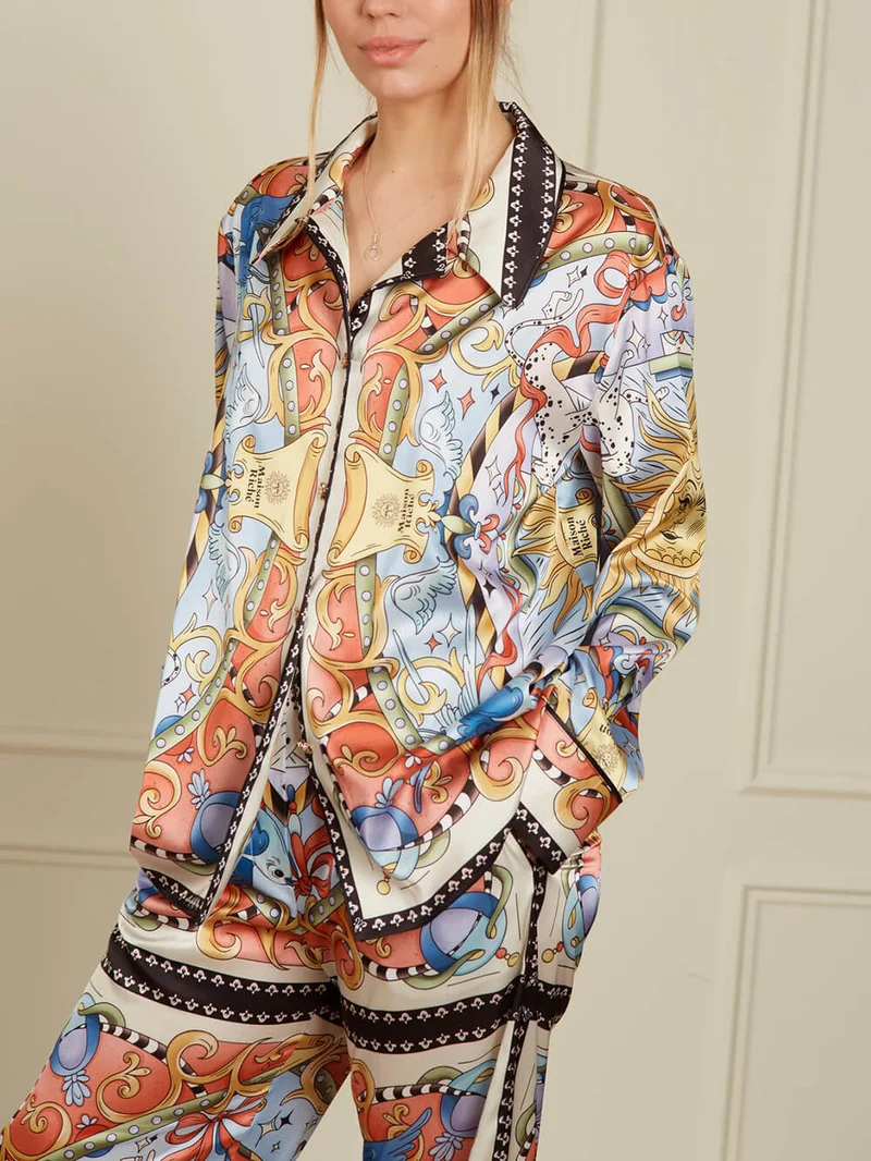 Unique Sunshine Print Collared Button-Up Loose Shirt