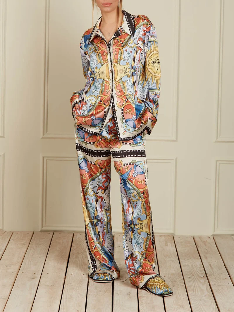 Unique Sunshine Print Elastic Waist Wide-Leg Pants