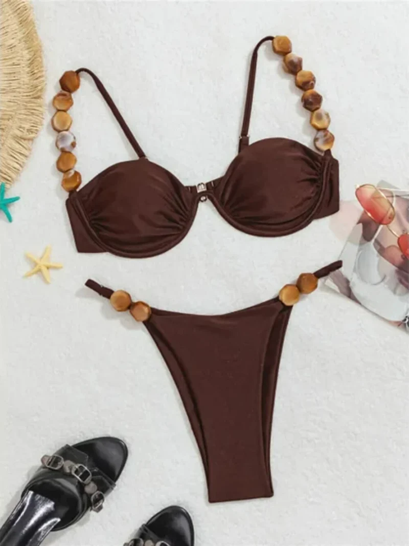 Sexy Fashion Unique Beading Two-piece Stretch Bikini Set