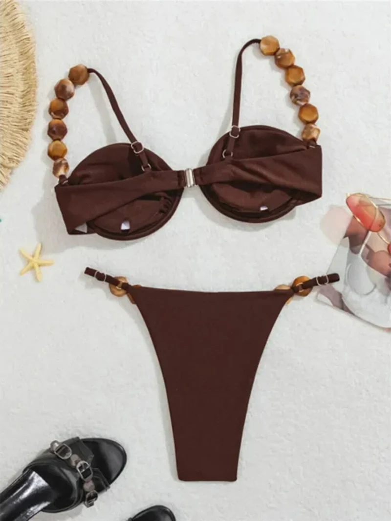 Sexy Fashion Unique Beading Two-piece Stretch Bikini Set