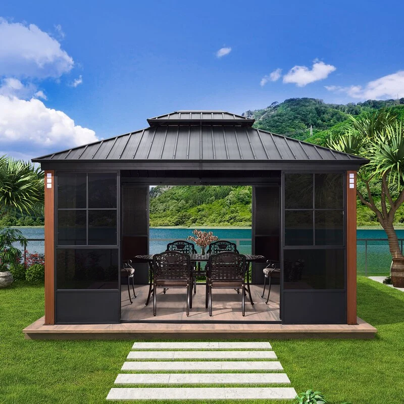 Double Tier 14 Ft. W x 12 Ft. D Metal Patio Gazebo