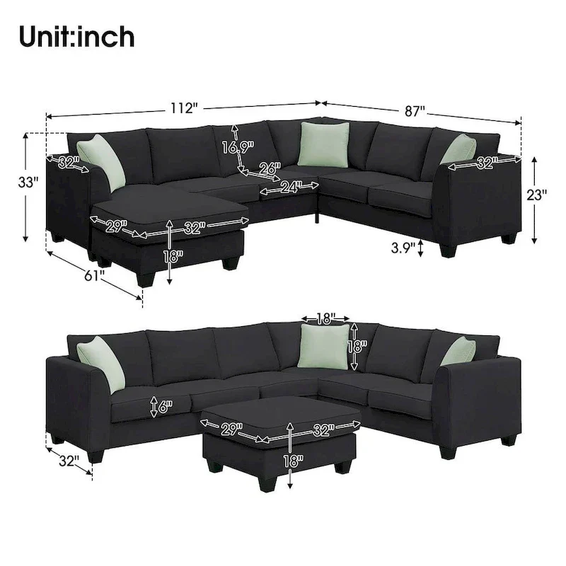 Versatile Reversible Sectional Sofa with Ottoman - Flexible Combination Module