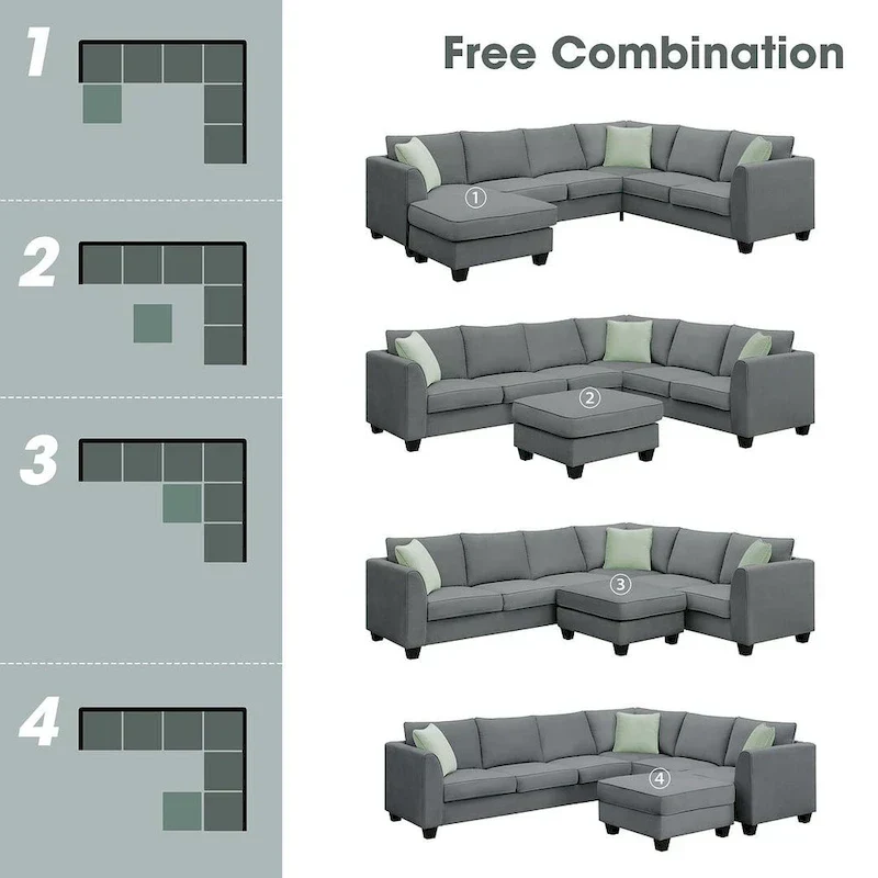 Versatile Reversible Sectional Sofa with Ottoman - Flexible Combination Module