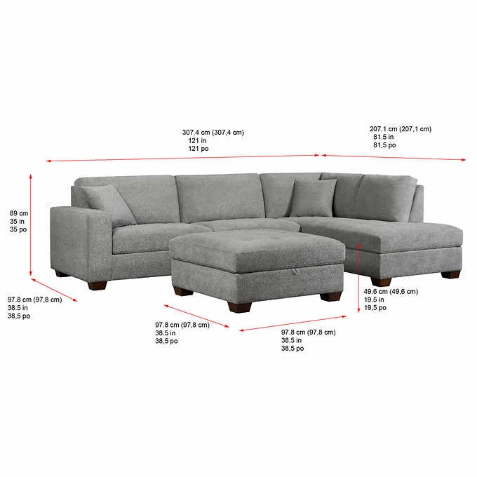 Thomasville Miles Fabric Sectional with Storage Ottoman