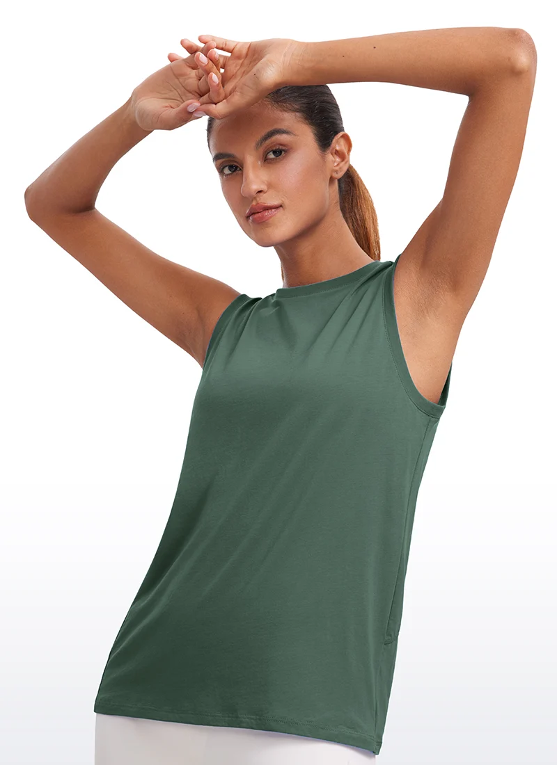 Pima Cotton Hip Length High Neck Tank
