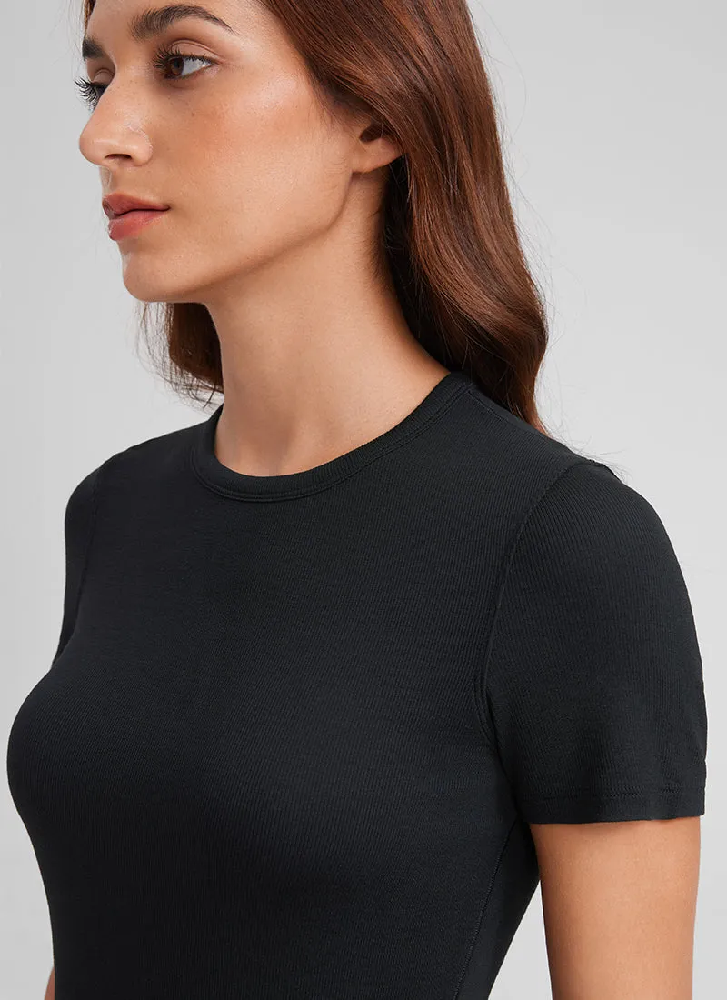 Modal Crew Neck Ribbed Short Sleeve