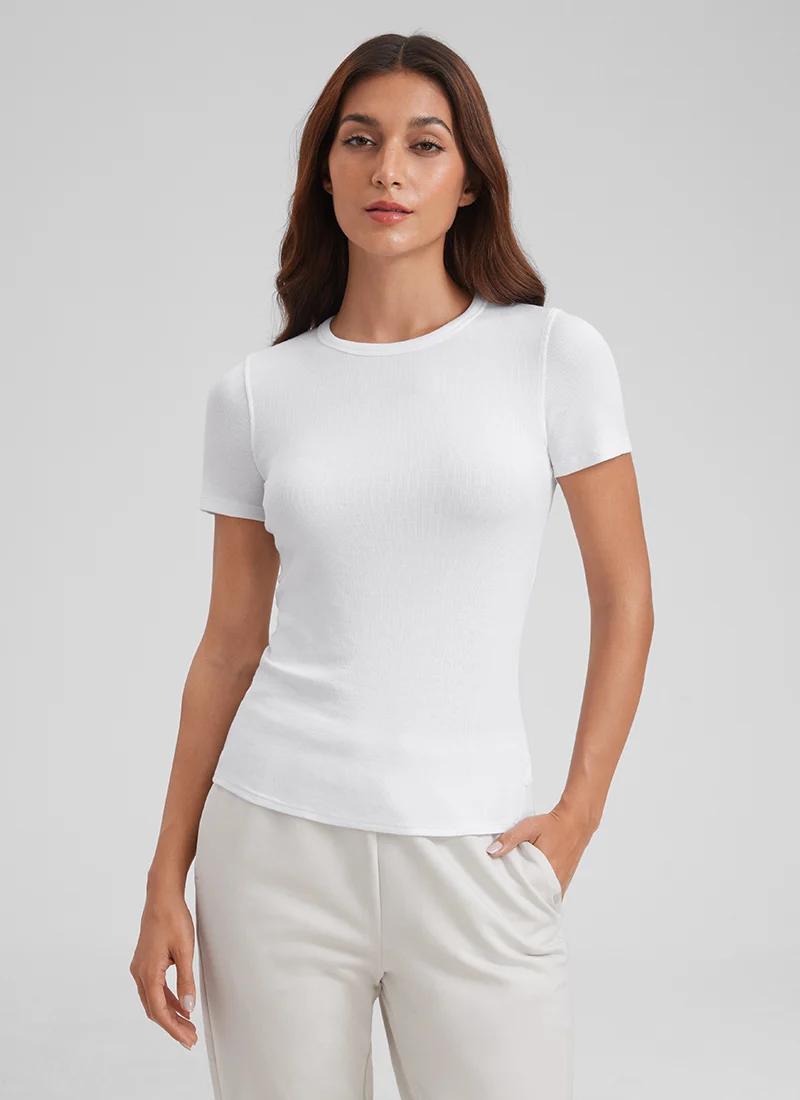 Modal Crew Neck Ribbed Short Sleeve