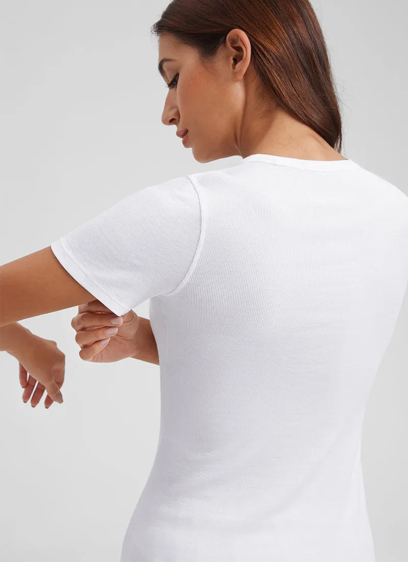 Modal Crew Neck Ribbed Short Sleeve