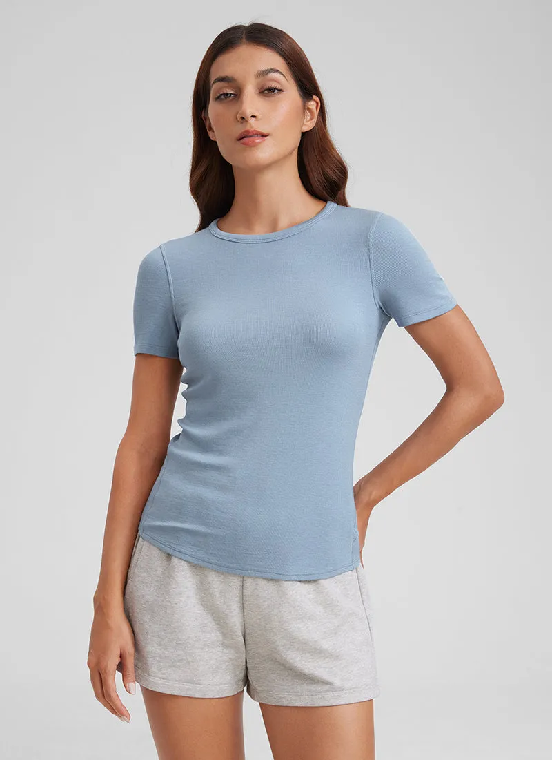 Modal Crew Neck Ribbed Short Sleeve