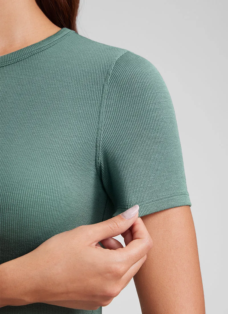 Modal Crew Neck Ribbed Short Sleeve