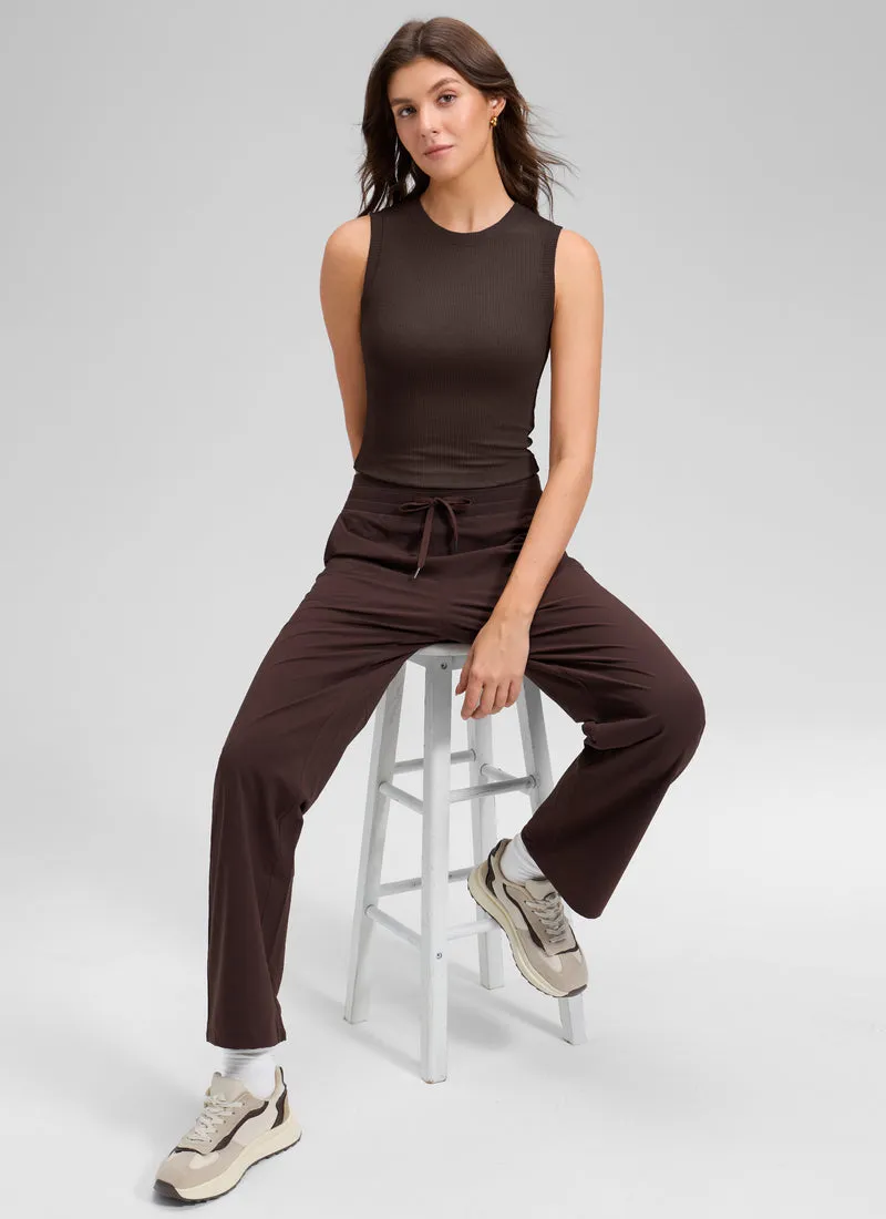 Ribbed Waist Length High Neck Tank