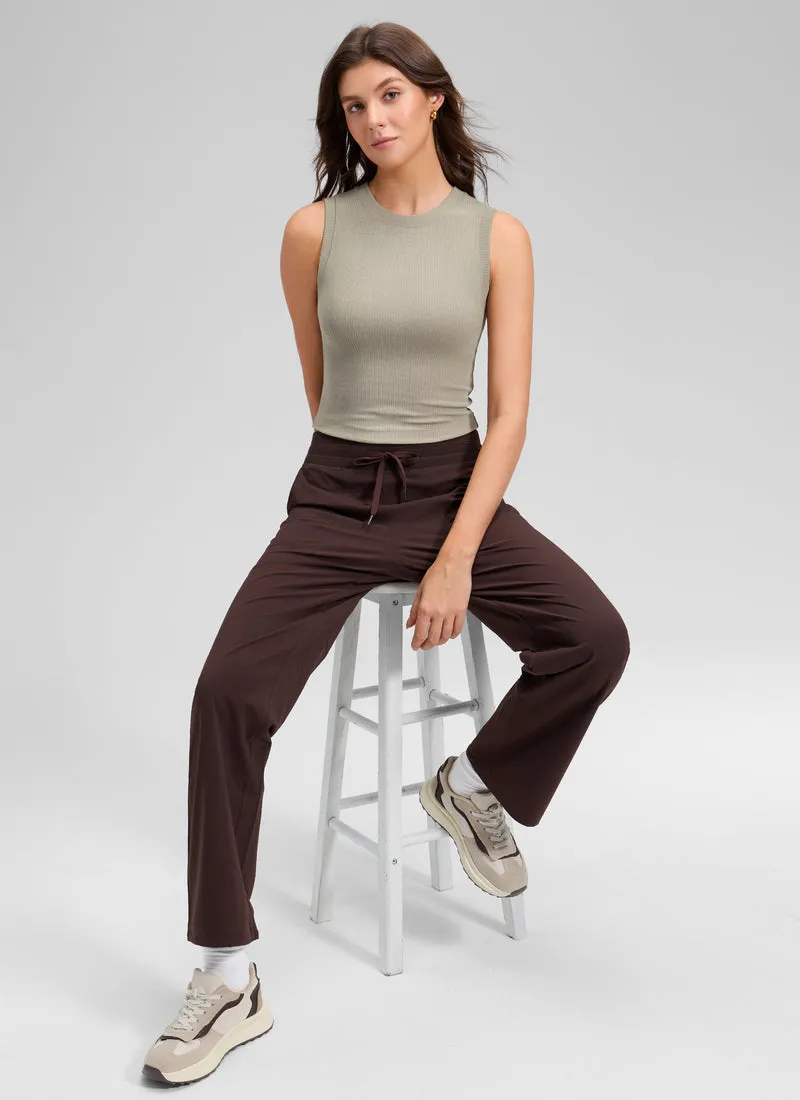 Ribbed Waist Length High Neck Tank