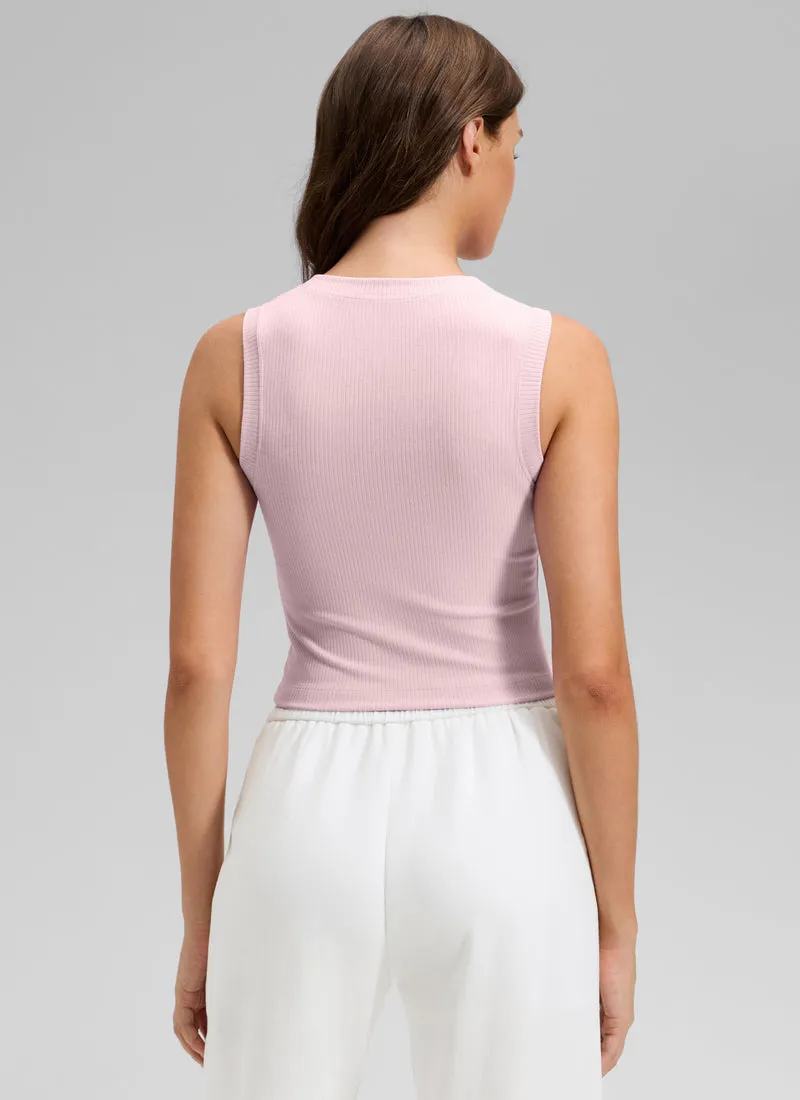 Ribbed Waist Length High Neck Tank
