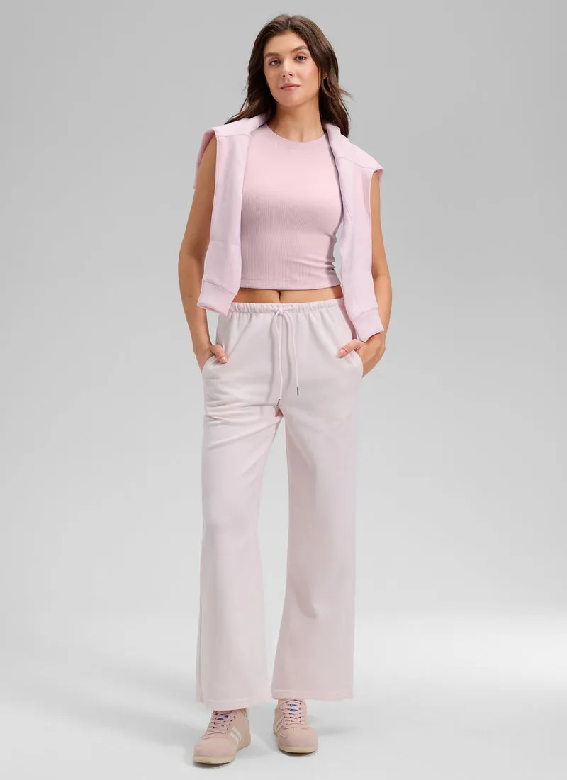 Ribbed Waist Length High Neck Tank